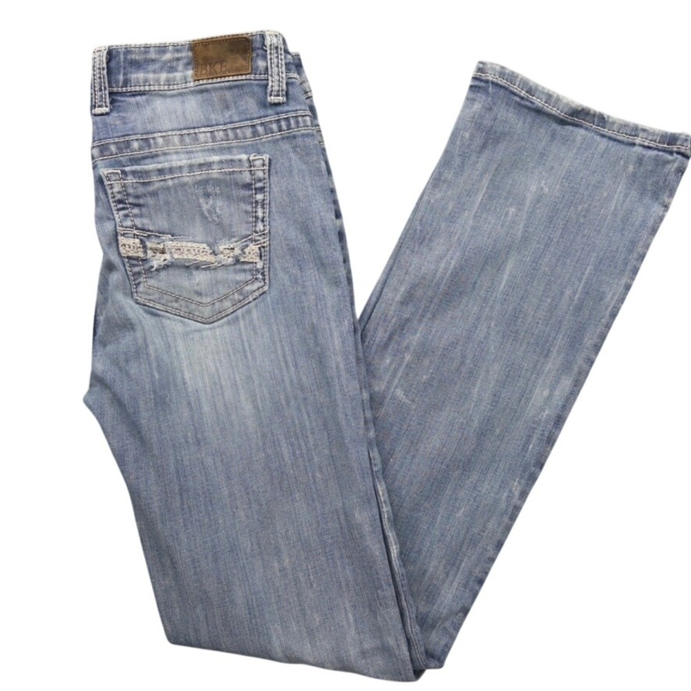 BKE Payton Bootcut Jeans Womens 27L Blue Distressed Stretch Denim Y2K‎ Low Rise